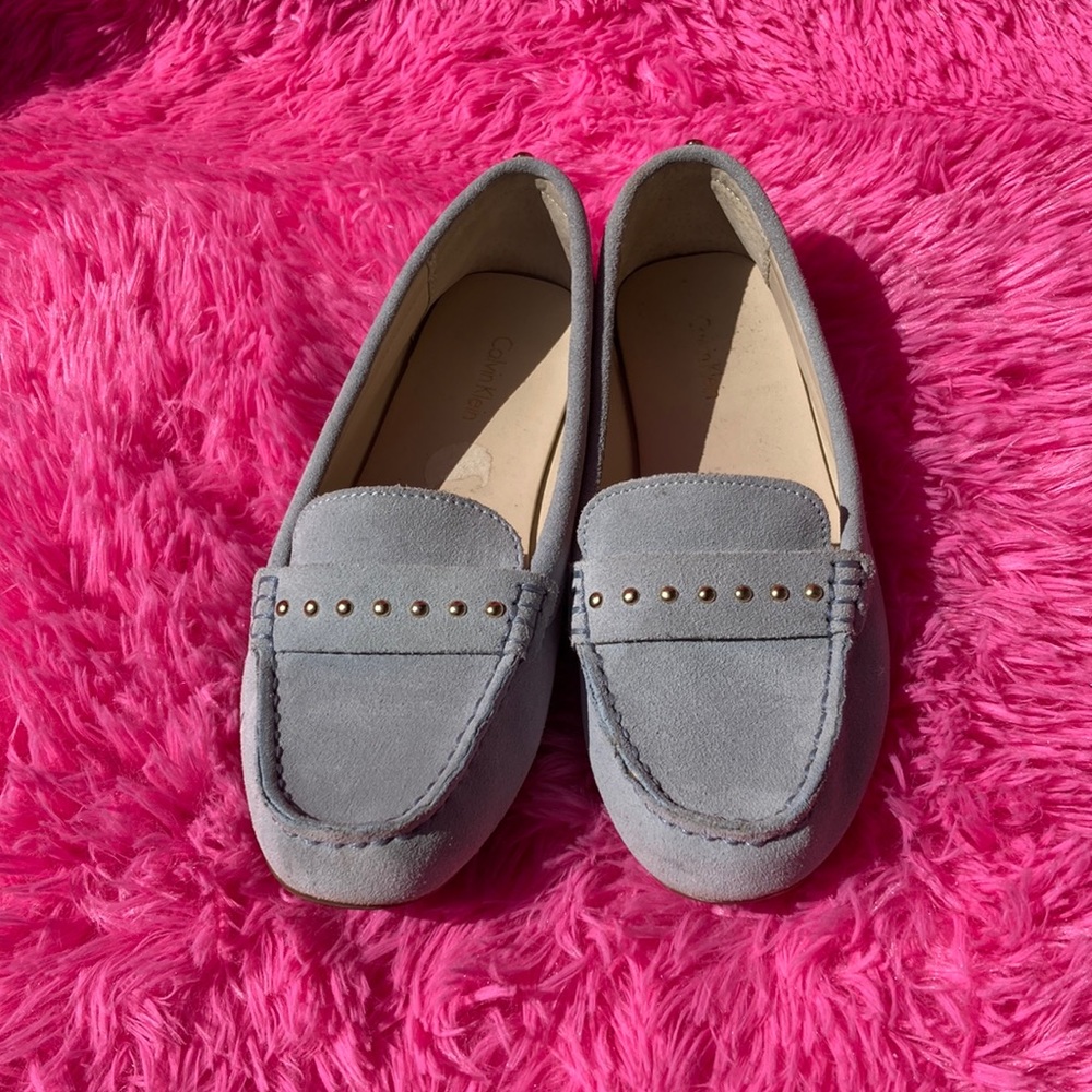 Calvin Klein Lissa light blue studded suede loafers size 8.5